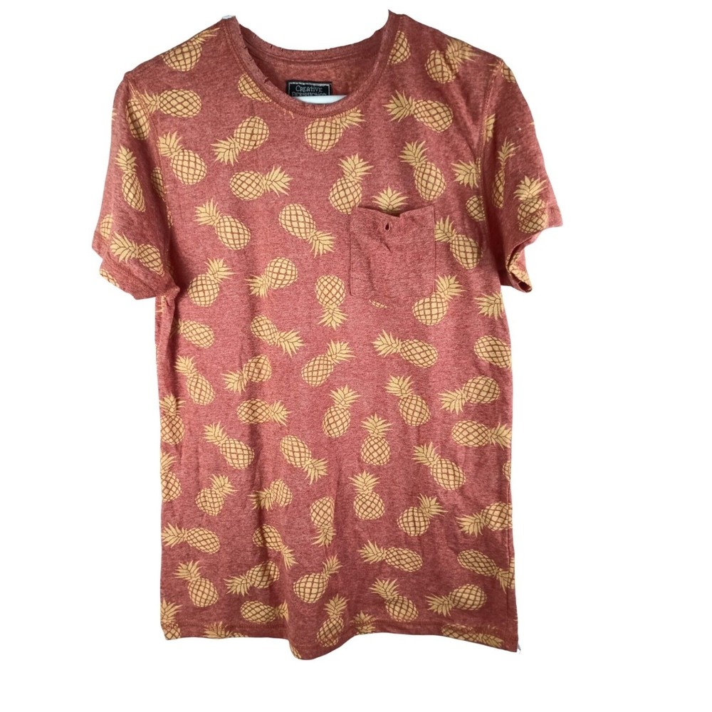 Creative Destruction Sz M Pineapple T Shirt Red  Red Cold Wash Tropical Print